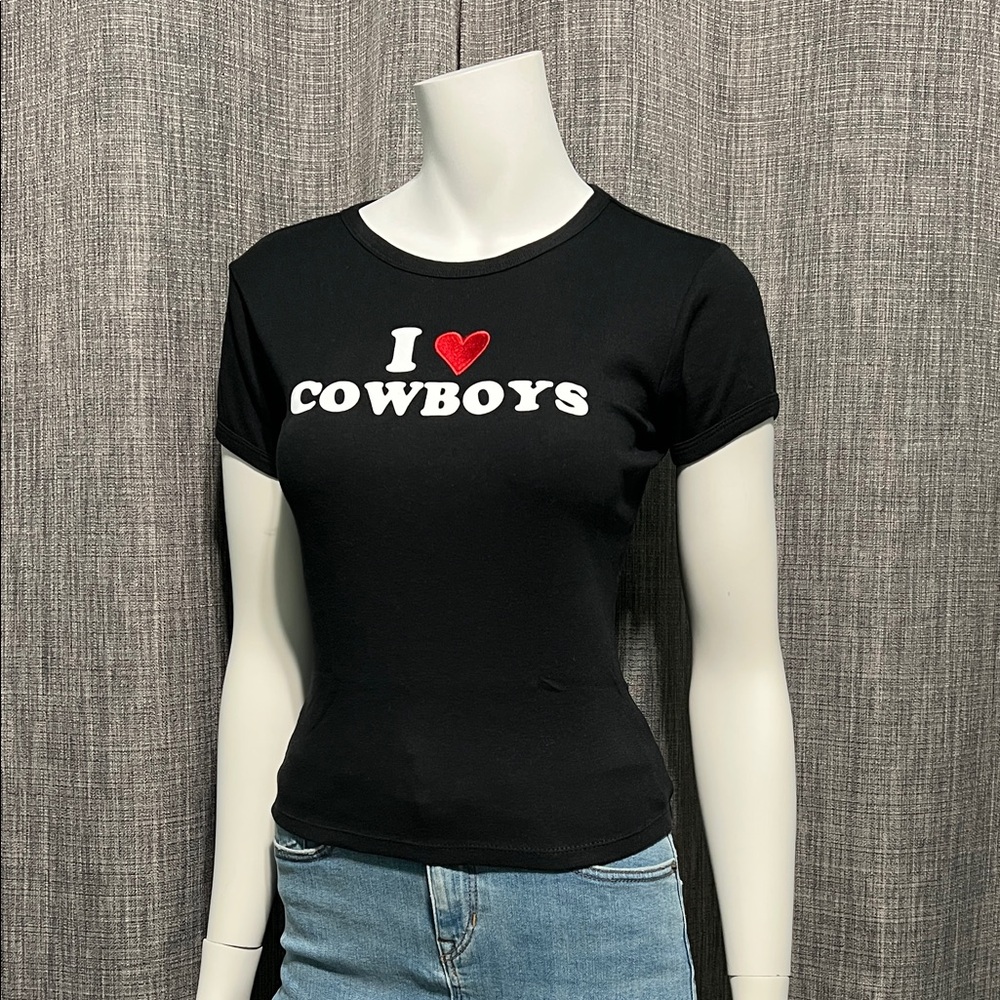 Black I Love Cowboys Cotton Blend Graphic T-Shirt XS